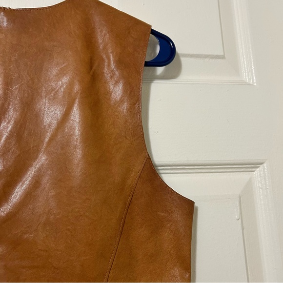 Vince Cognac Brown 100% Leather Mini Shift Dress Size 10 - Picture 9 of 16